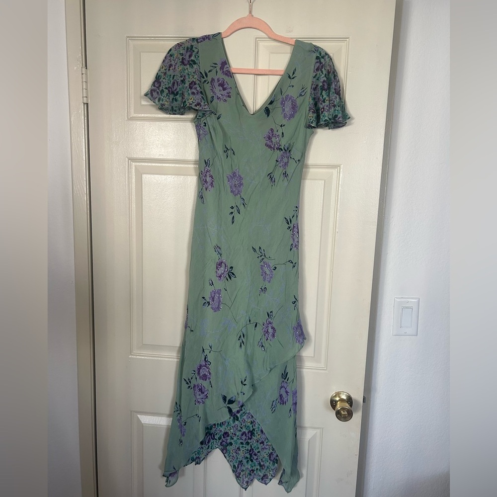 Vintage Eva blue beaded mid length floral dress